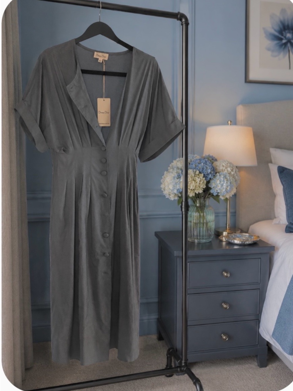 Dress Day Midi Button-Front Dress in Blue